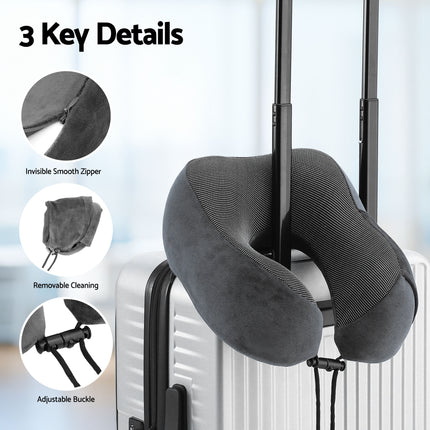 Wanderlite Travel Pillow for Airplanes Memory Foam Neck Pillows for Traveling, Soft & Washable Cover with Storage Bag, Portable Plane Accessories for Airplanes Offices Cars, Grey