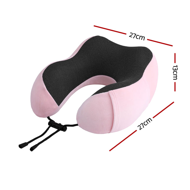 Wanderlite Travel Pillow for Airplanes Memory Foam Neck Pillows for Traveling, Soft & Washable Cover with Storage Bag, Portable Plane Accessories for Airplanes Offices Cars, Pink