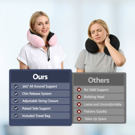 Wanderlite Travel Pillow for Airplanes Memory Foam Neck Pillows for Traveling, Soft & Washable Cover with Storage Bag, Portable Plane Accessories for Airplanes Offices Cars, Pink