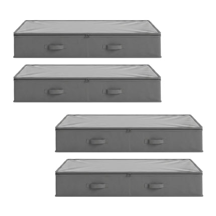 Artiss Under Bed Storage Containers X4 90L Boxes Organiser Clear Top Fabric Grey