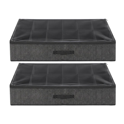 Artiss Under Bed Shoe Storage Containers X2 Box Organiser 12 Pairs Fabric Grey
