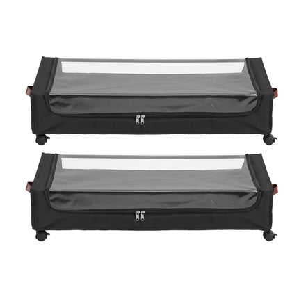 Artiss 2X Under Bed Storage Containers 48L Clothes Organiser Wheels Oxford Black