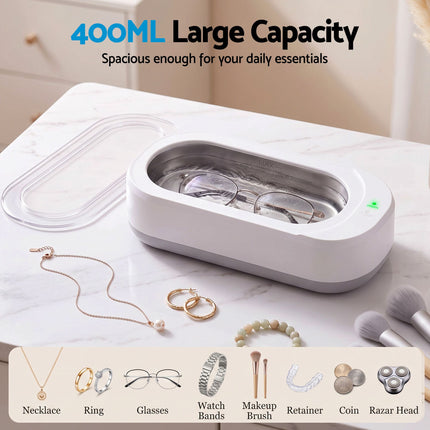 Devanti Ultrasonic Jewellery Cleaner 46kHz 400ml Cleaning Machine with Stainless Steel Tank White