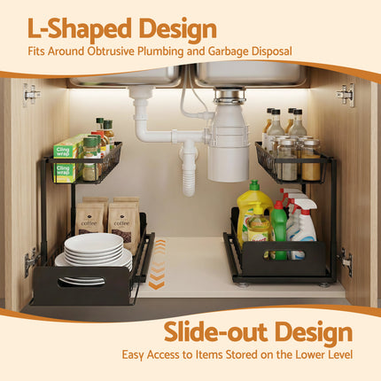 Artiss Under Sink Organizer Storage L Shape 1 Pull Out Drawers Kitchen Cabinet Shelf