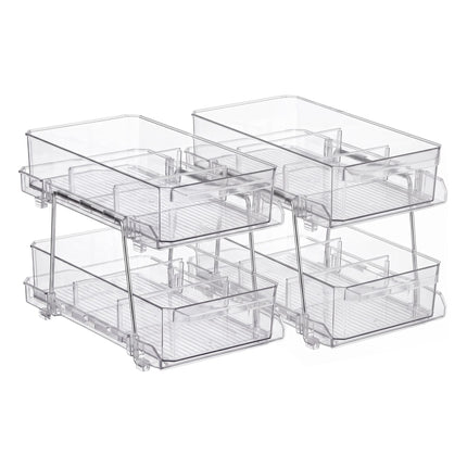 Artiss 2 Pack Clear Pull Out Cabinet Organiser 2 Tier Storage Drawers