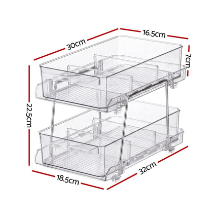 Artiss 2 Pack Clear Pull Out Cabinet Organiser 2 Tier Storage Drawers