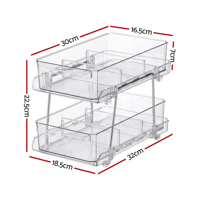 Artiss 2 Pack Clear Pull Out Cabinet Organiser 2 Tier Storage Drawers
