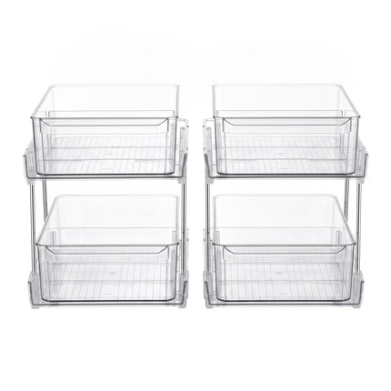 Artiss 2 Pack Clear Pull Out Cabinet Organiser 2 Tier Storage Drawers