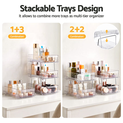Artiss 2 Pack Clear Pull Out Cabinet Organiser 2 Tier Storage Drawers