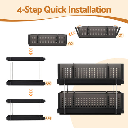 Artiss Under Sink Organizer 2 Tier Pull Out Drawer with Removable Baskets & Divider