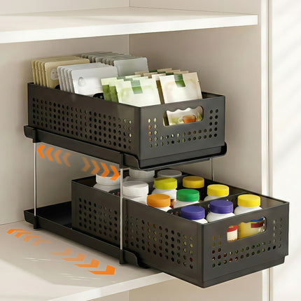 Artiss Under Sink Organizer 2 Tier Pull Out Drawer with Removable Baskets & Divider