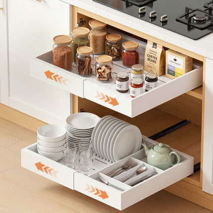 Artiss 2 Pack Pull Out Drawers for Cabinets Expandable Cabinet Organizer White
