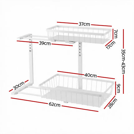 Artiss Under Sink Organizer Storage with 2 Slide Out Drawers 5 Adjustable Height Bathroom Kitchen Cabinet