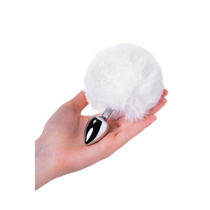Metal Silver Anal Plug Small W White Tail