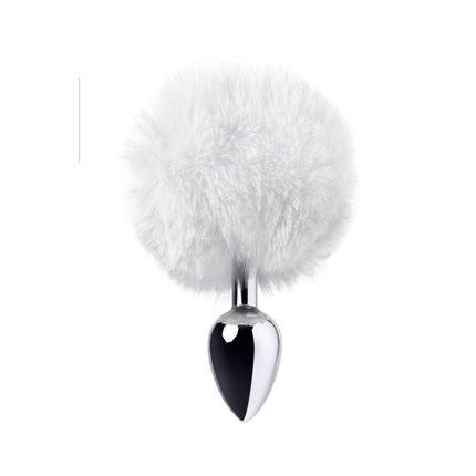 Metal Silver Anal Plug Small W White Tail