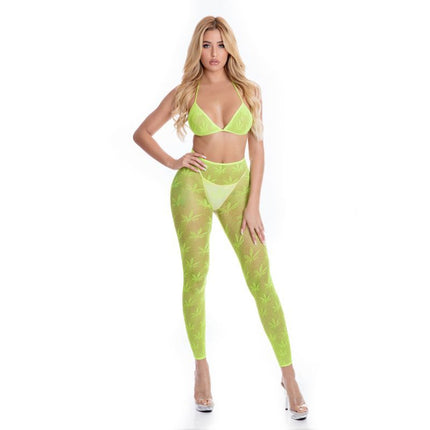 Pink Lipstick All About Leaf Bra Set Green