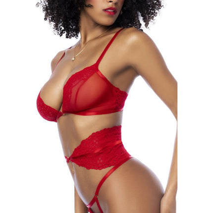 Red 3 Pc Set w/ Bra Panties and Flexible Corset