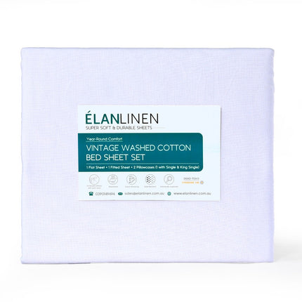 Elan Linen 100% Egyptian Cotton Vintage Washed 500TC White 50 cm deep Mega King Bed Sheets Set