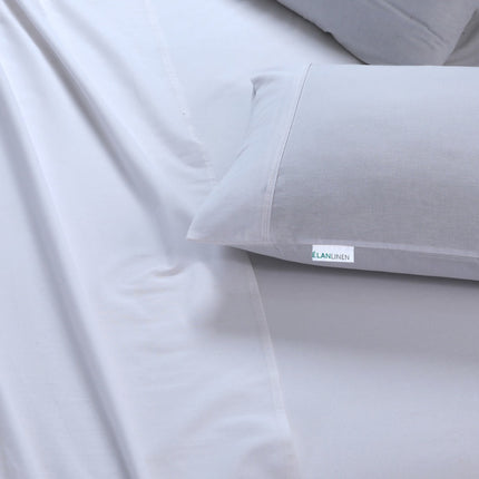 Elan Linen 100% Egyptian Cotton Vintage Washed 500TC White 50 cm deep Mega King Bed Sheets Set