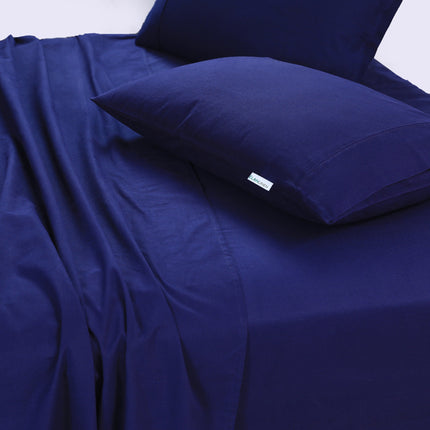 Elan Linen 100% Egyptian Cotton Vintage Washed 500TC Navy Blue Single Bed Sheets Set
