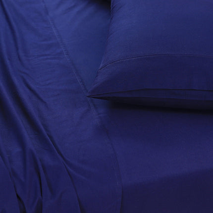 Elan Linen 100% Egyptian Cotton Vintage Washed 500TC Navy Blue Single Bed Sheets Set