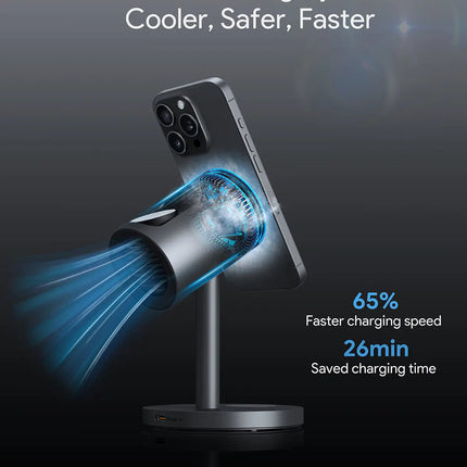 Aukey MagFusion 3-in-1 Pro Qi2 Magnetic Fast Wireless Charging Station with Active Cooling (LC-MC311A)