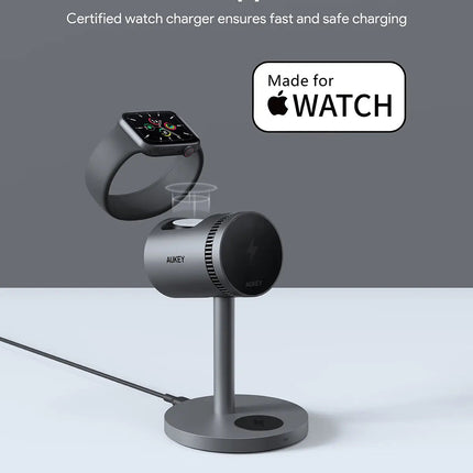 Aukey MagFusion 3-in-1 Pro Qi2 Magnetic Fast Wireless Charging Station with Active Cooling (LC-MC311A)