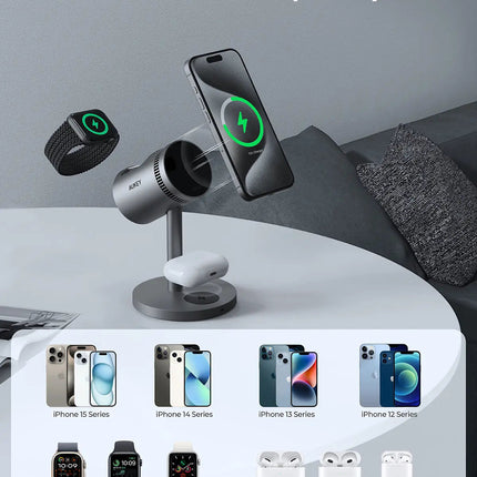 Aukey MagFusion 3-in-1 Pro Qi2 Magnetic Fast Wireless Charging Station with Active Cooling (LC-MC311A)