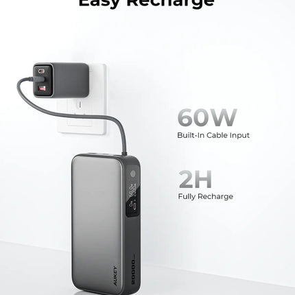 Aukey Spark Sling 20000 Compact Fast Charging Power Bank with Built-in USB-C Cable (PB-Y48)