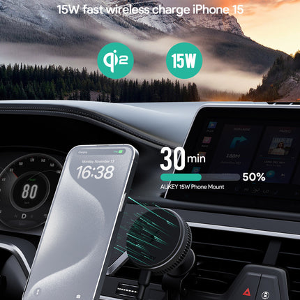 Aukey MagFusion Dash Pro Qi2 Magnetic Fast Wireless Charging Phone Mount with Active Cooling (HD-MC13A)