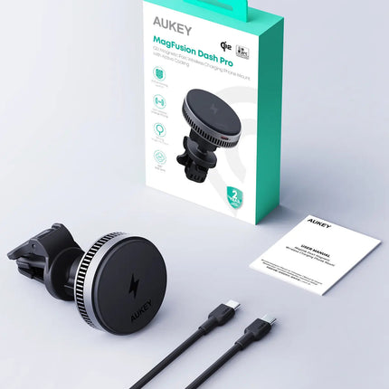 Aukey MagFusion Dash Pro Qi2 Magnetic Fast Wireless Charging Phone Mount with Active Cooling (HD-MC13A)