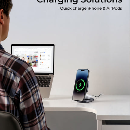 Aukey MagFusion L Qi2 Foldable 2 In 1 Magnetic Wireless Charger (LC-MC211)