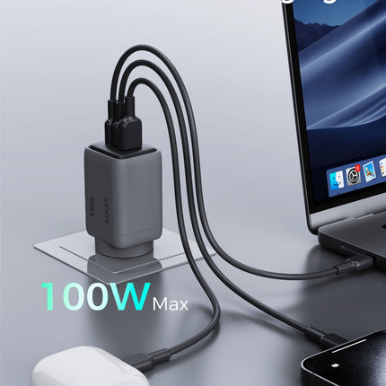 Aukey Comet 100W PD Fast Wall Charger GaN USB-C with 100W 1.8m USB-C to C Cable (PA-C5)