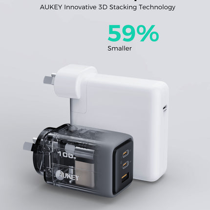 Aukey Comet 100W PD Fast Wall Charger GaN USB-C with 100W 1.8m USB-C to C Cable (PA-C5)