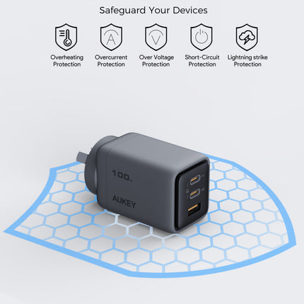 Aukey Comet 100W PD Fast Wall Charger GaN USB-C with 100W 1.8m USB-C to C Cable (PA-C5)