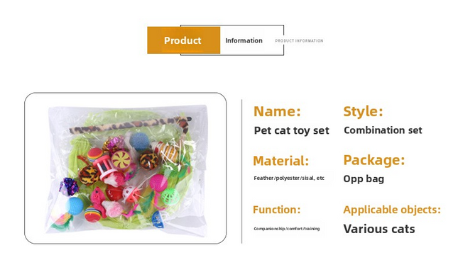 pet products Super Set (21 Pcs) - Cat Tunnel, Teaser, Mice, Jingle Balls, & Pom Poms. (Note: accessory colors are shipped randomly).