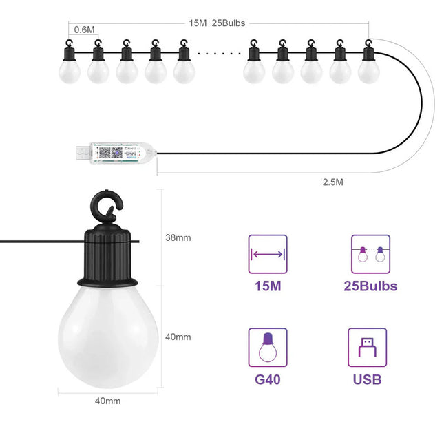 Bluetooth Colorful G40 Led Bulb String Lights