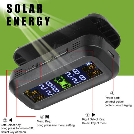 Wireless Tire Pressure Monitoring  Solar And USB Charging