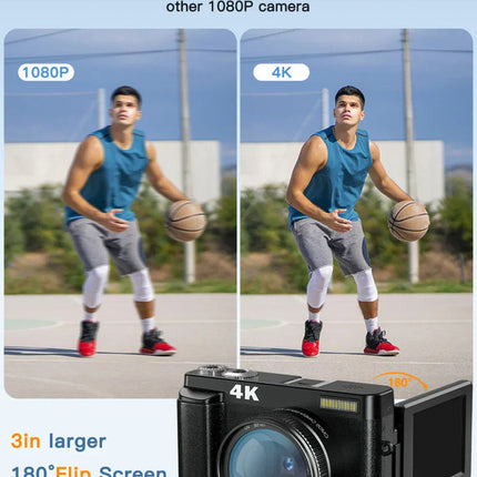 4K Digital Camera with Autofocus Anti-Shake Black