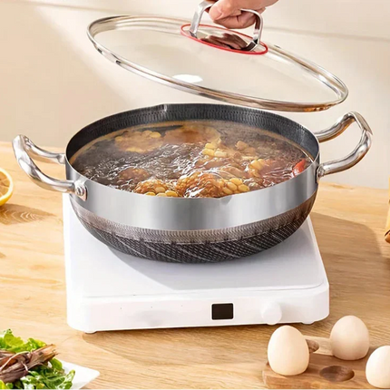 30cm Stainless Steel Non-Stick Frying Pan with Glass Lid Silver