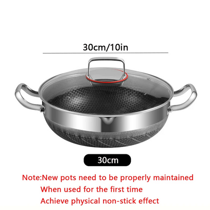 30cm Stainless Steel Non-Stick Frying Pan with Glass Lid Silver