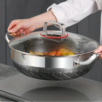 30cm Stainless Steel Non-Stick Frying Pan with Glass Lid Silver