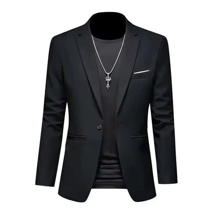 Mens Slim Fit Casual Suit Jacket Single Button (Black)