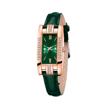 Green Womens Quartz Watch Jewelry Gift Set