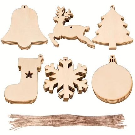 DIY Wooden Christmas Tree Ornaments Craft Set (60pcs)