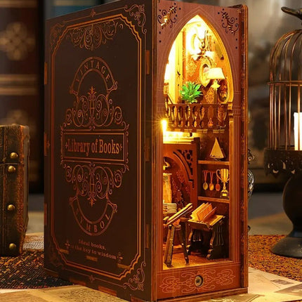 3D Miniature Bookshelf DIY Wooden Bookend Scene