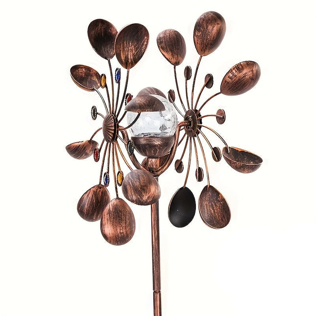 Solar Powered Metal Wind Spinner with LED Lights