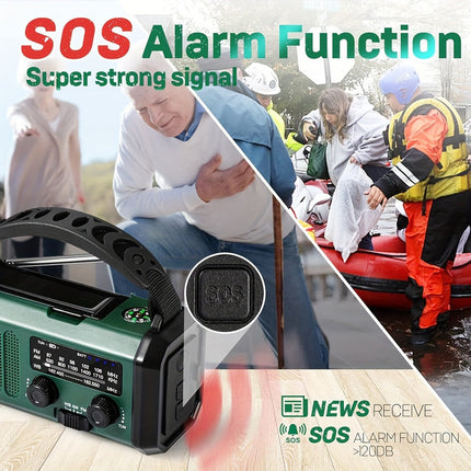10000mAh Solar-Powered Emergency Radio with Flashlight