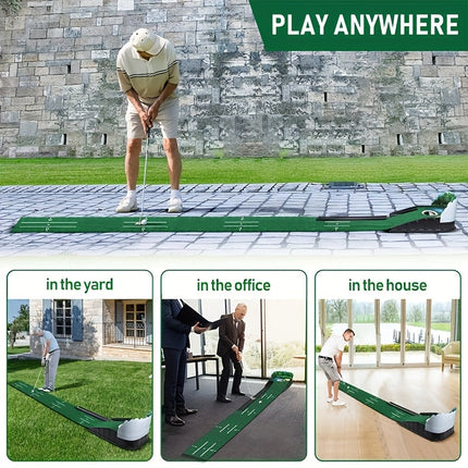 Golf Putting Mat Set with Ball Return System