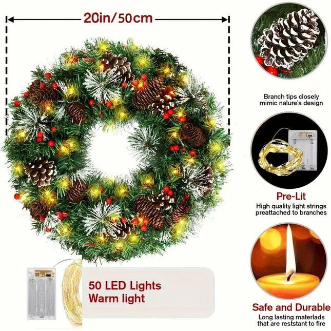 Christmas Wreath Pre-Lit Pine Cone LED Decoration
